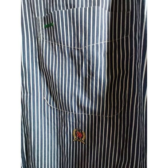 Tommy Hilfiger Size Large Striped Button Down Collared Shirt Blue And White Long - Picture 4 of 7